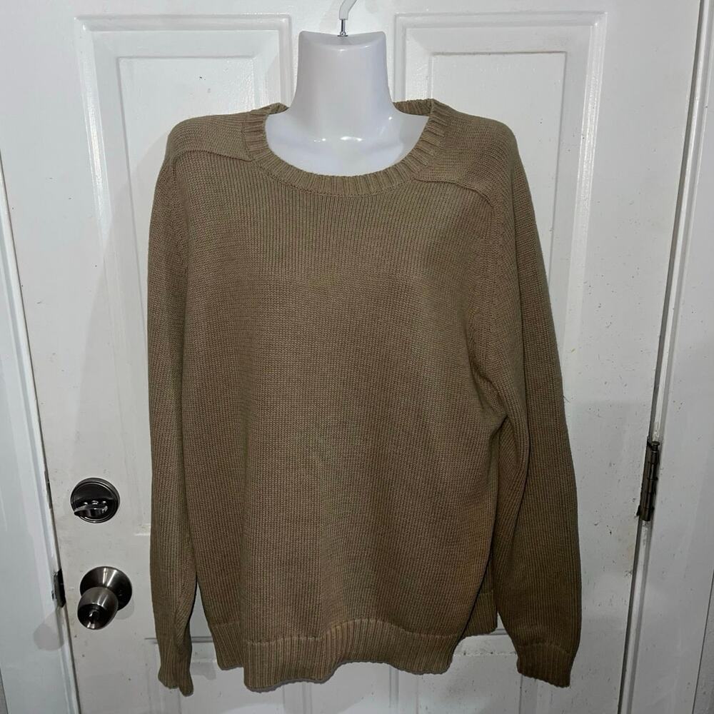 Lands End Classic Beige Crewneck Cotton Knit Sweater Large GrandpaCore Everyday
